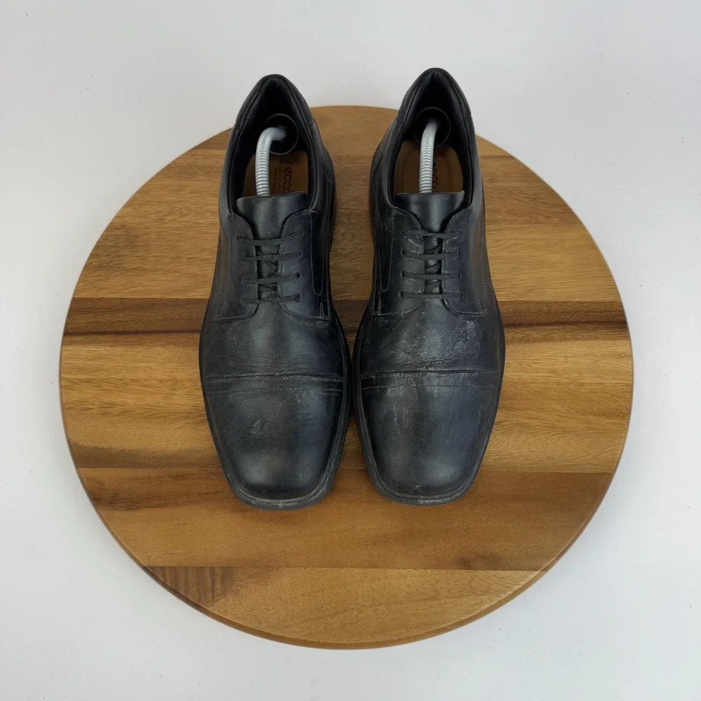 Mens Ecco Helsinki 2.0 Black Leather Cap Toe Derby Comfort‎ Sneakers Size EU 44